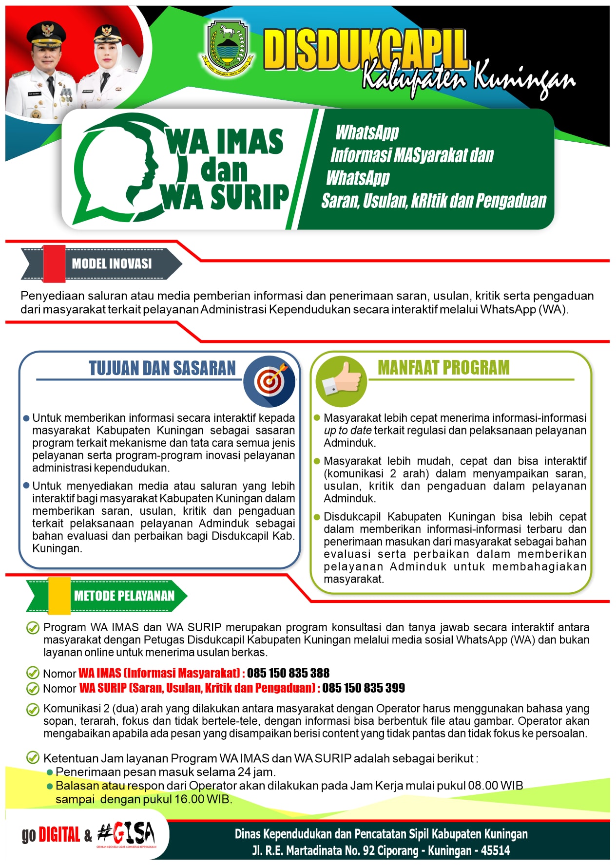 WA IMAS dan WA SURIP (WhatsApp Informasi MASyarakat dan WhatsApp Saran, Usulan, kRItikan dan Pengaduan)